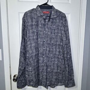 Georg Roth Shirt Men's 2XL Blue Geometric Long Sleeve Button Front Pima Cotton